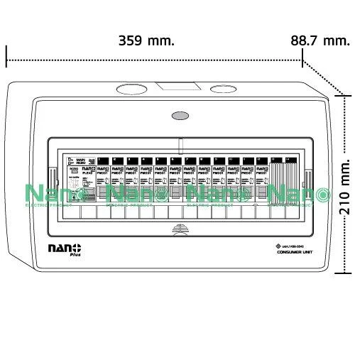 ตู้คอนซูมเมอร์ยูนิต NANO PLUS เมน+14ช่อง (พร้อมRCBO 40A,50A,63A+ลูกย่อย 12 ลูก) A1