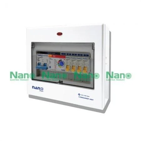 ตู้คอนซูมเมอร์ยูนิต8ช่อง NANO PLUS (เมนกันดูด RCBOปรับmA 32A,50A,63A+ลูกย่อย4ลูก)